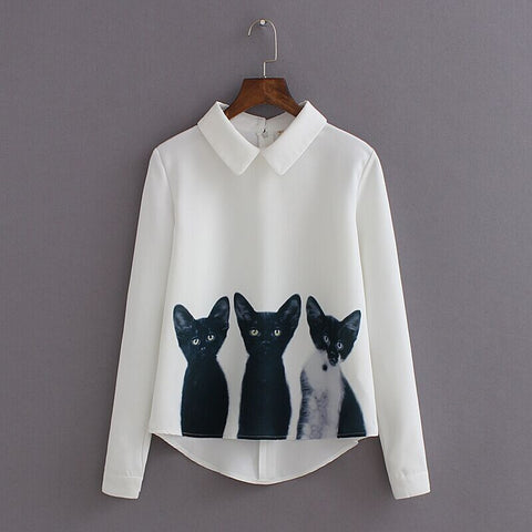 Fashion Blouse Three Cats Printing